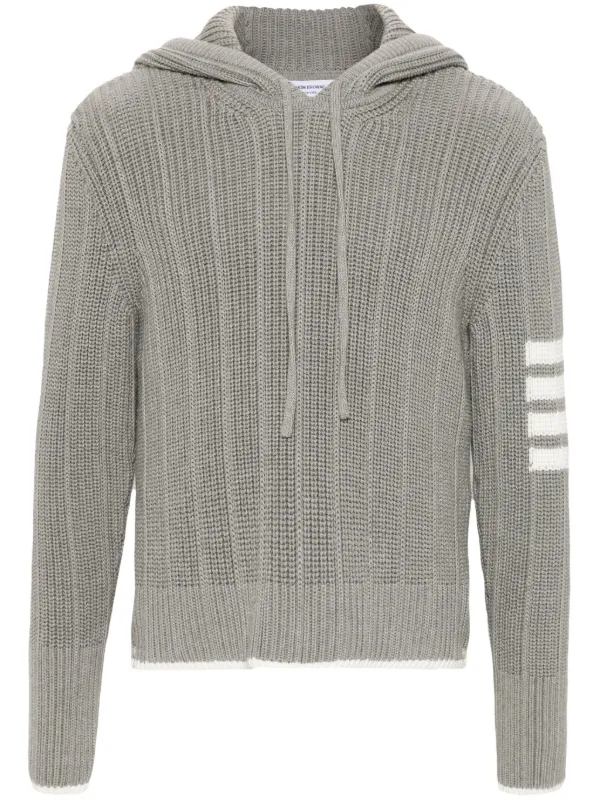 Thom Browne Ribbed Cotton Hoodie Grey FARFETCH MY