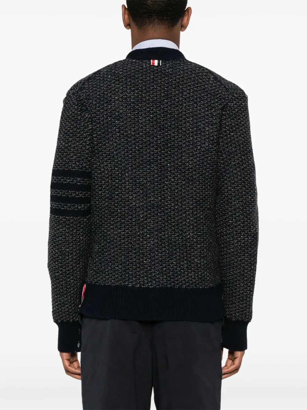 Shop Thom Browne 4-bar Textured-knit Cardigan In Blue