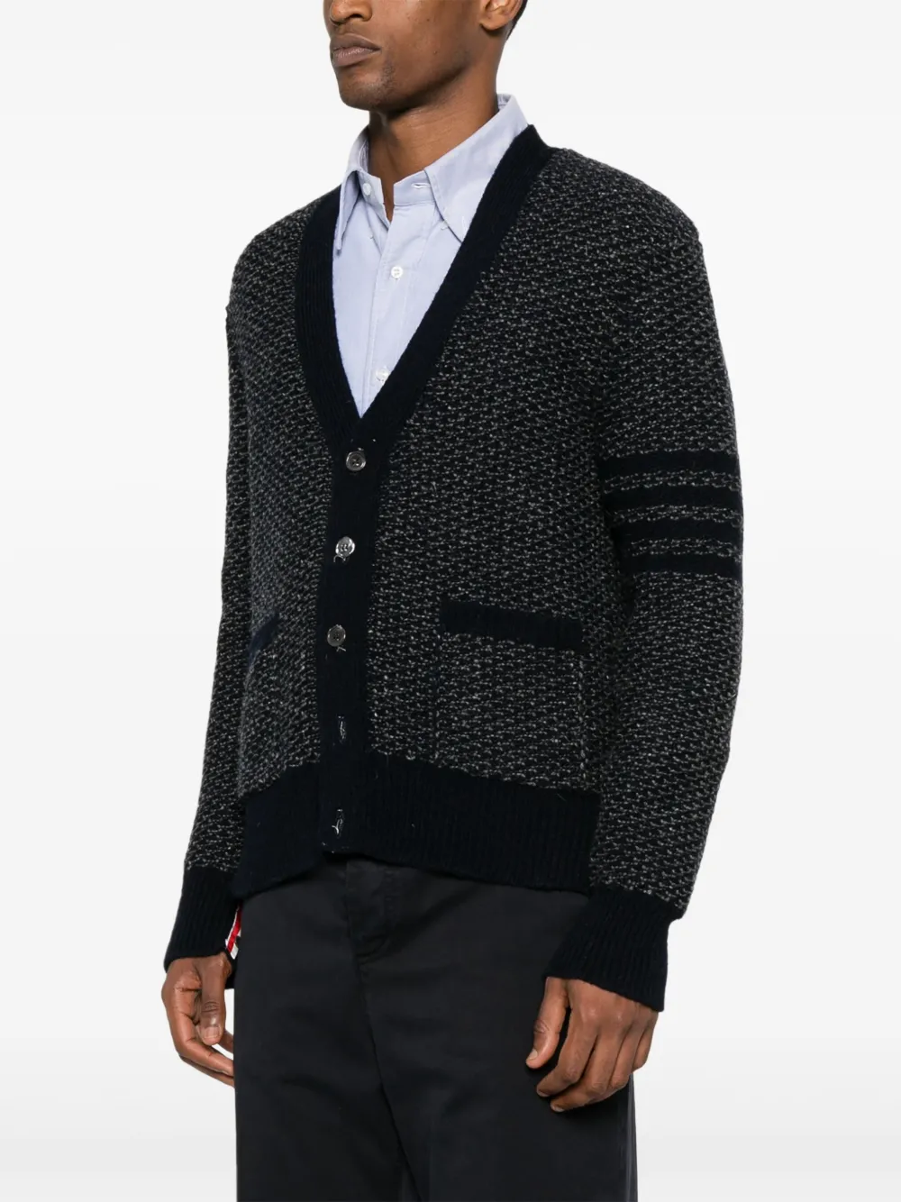 Shop Thom Browne 4-bar Textured-knit Cardigan In Blue