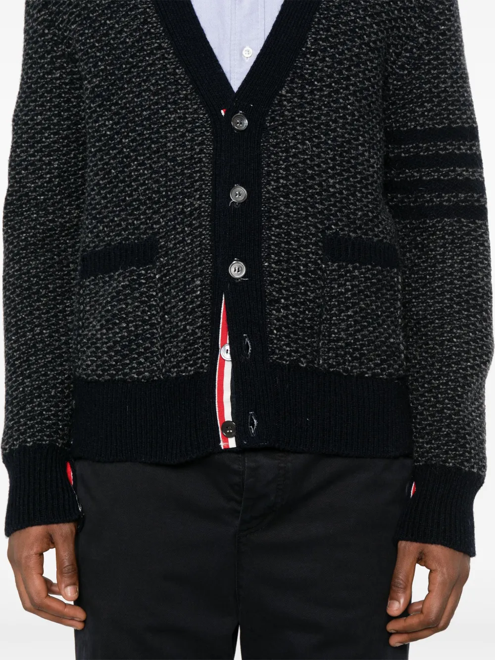 Shop Thom Browne 4-bar Textured-knit Cardigan In Blue