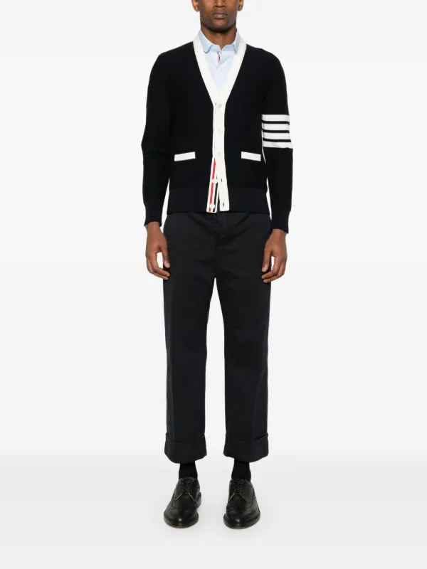 Thom Browne Cotton 4-Bar Relaxed Fit Hector V-neck Cardigan | Blue