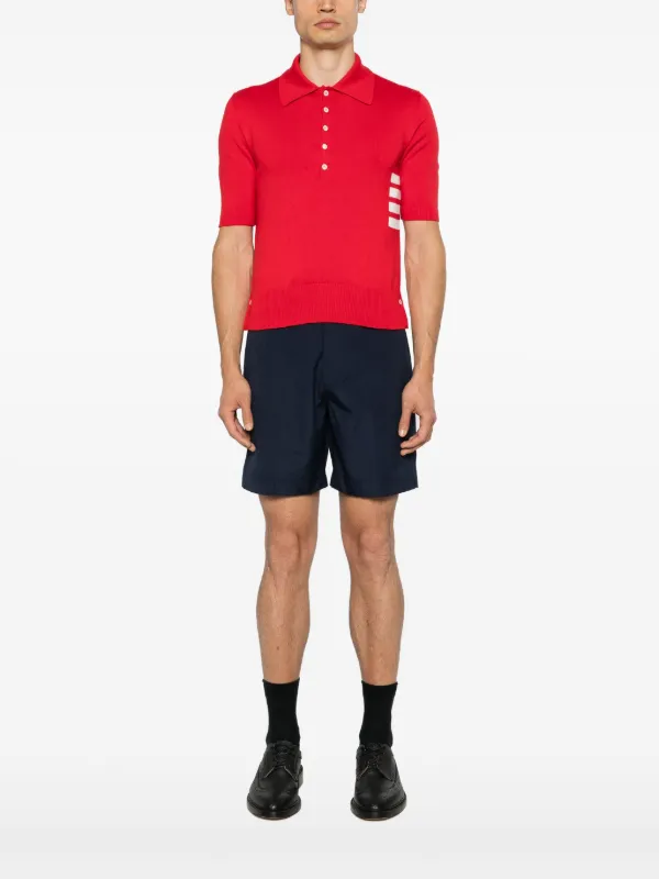Thom Browne 4-Bar Knitted Polo Shirt | Red | FARFETCH