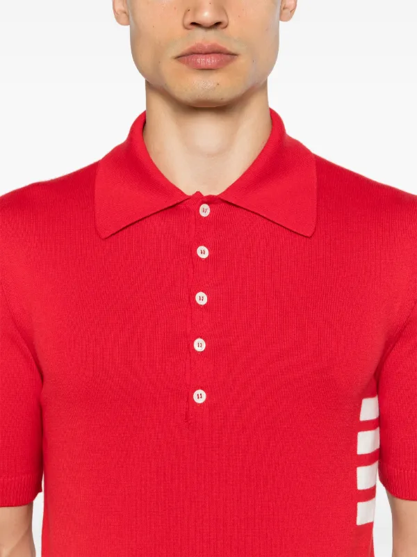 24AW new/THOM BROWNE 4BARコットンポロシャツ PoloShirt Red Thom Browne 4-Bar Knitted Polo Shirt | Red | FARFETCH