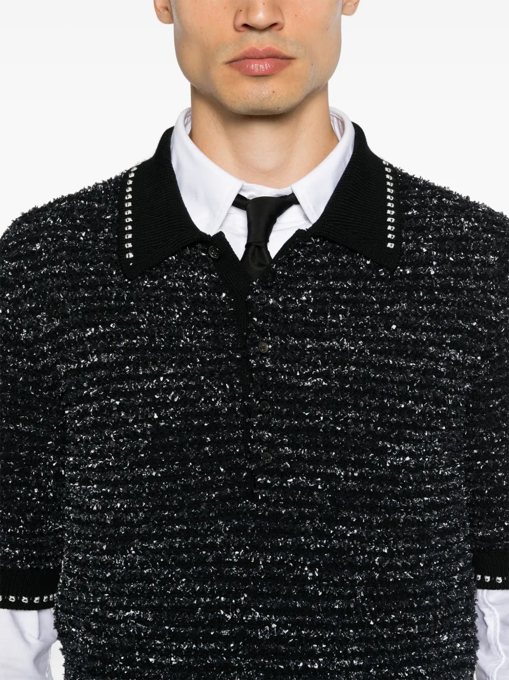 Thom Browne Tweed poloshirt Zwart