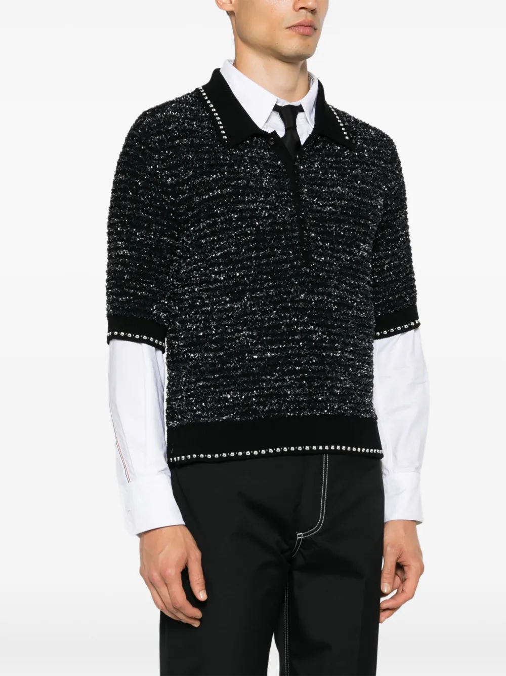 Thom Browne Tweed poloshirt Zwart
