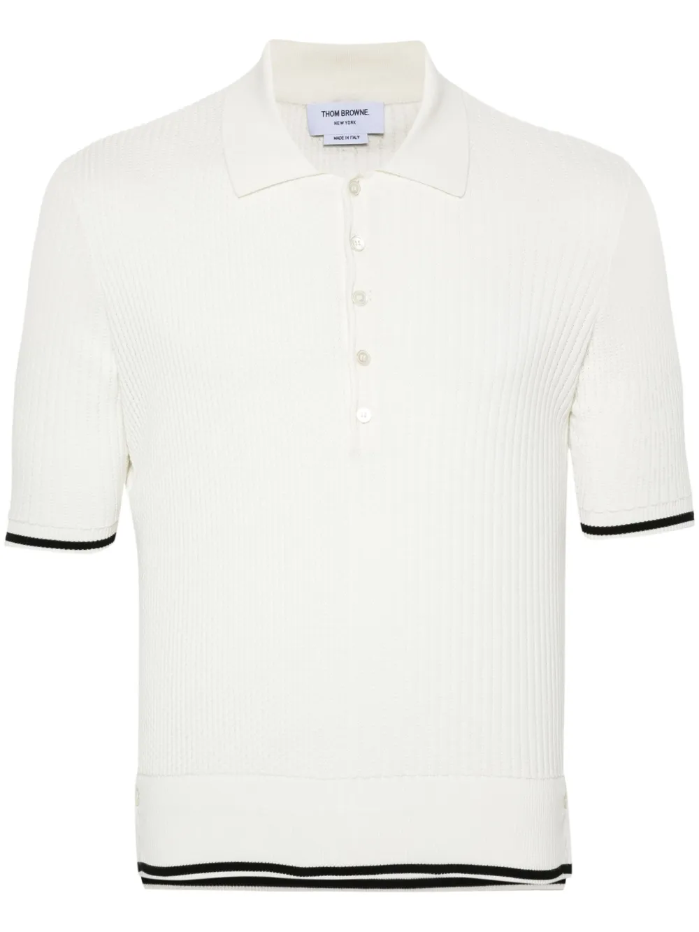 Thom Browne suéter estilo playera tipo polo con rayas en los bordes | neutro | Image 1