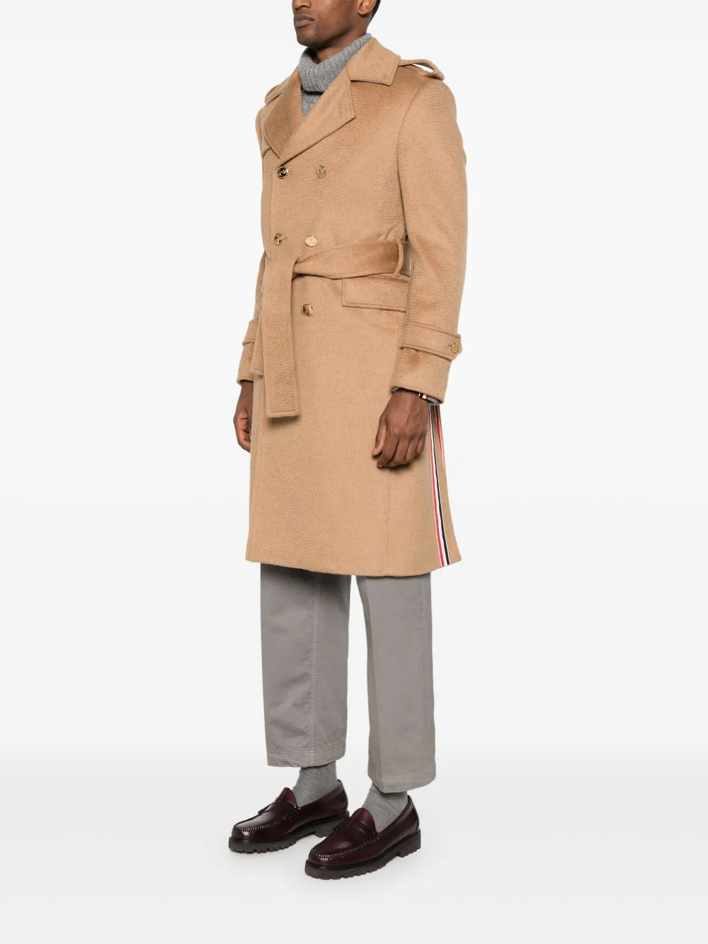 Shop Thom Browne Double-breasted Coat In Brown