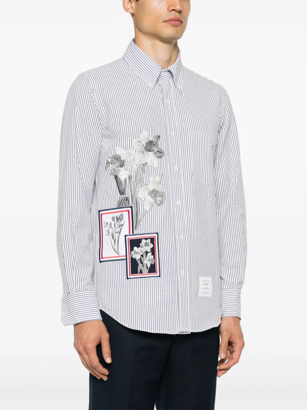 Thom Browne Shirtjack met geborduurde bloemen Blauw