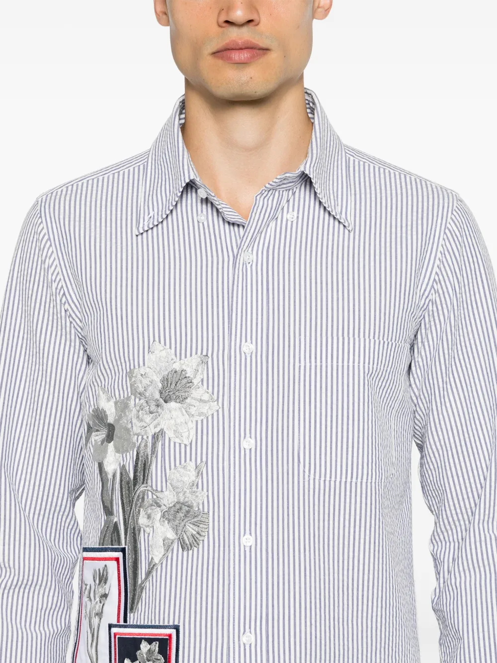 Thom Browne Shirtjack met geborduurde bloemen Blauw