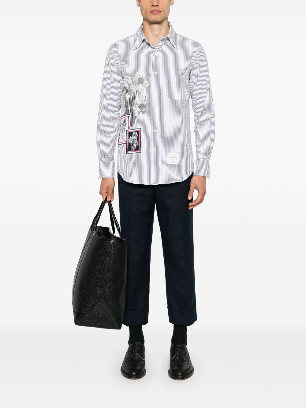 Thom Browne Shirtjack met geborduurde bloemen - Blauw