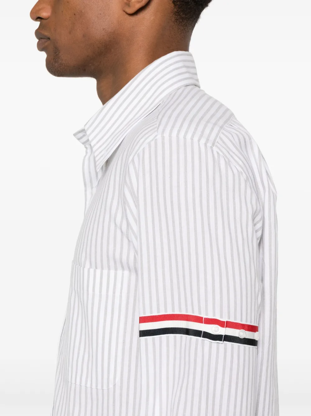 Shop Thom Browne Rwb-stripe Cotton Shirt In White
