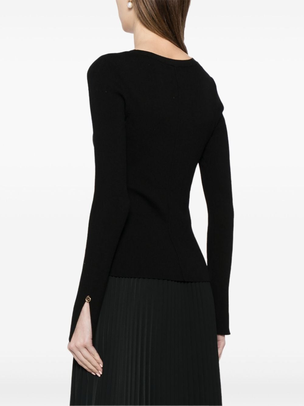 Shop Aje Alina Ribbed Knit Merino Top In Black