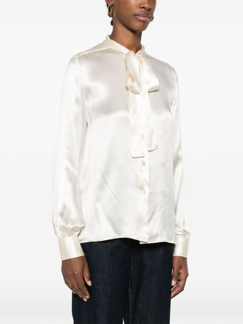 Shop Tom Ford Pussy-bow Collar Silk Shirt In Neutrals