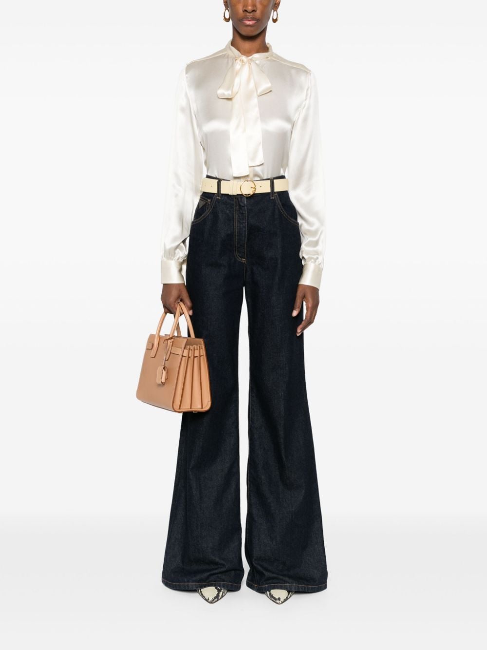 Shop Tom Ford Pussy-bow Collar Silk Shirt In Neutrals