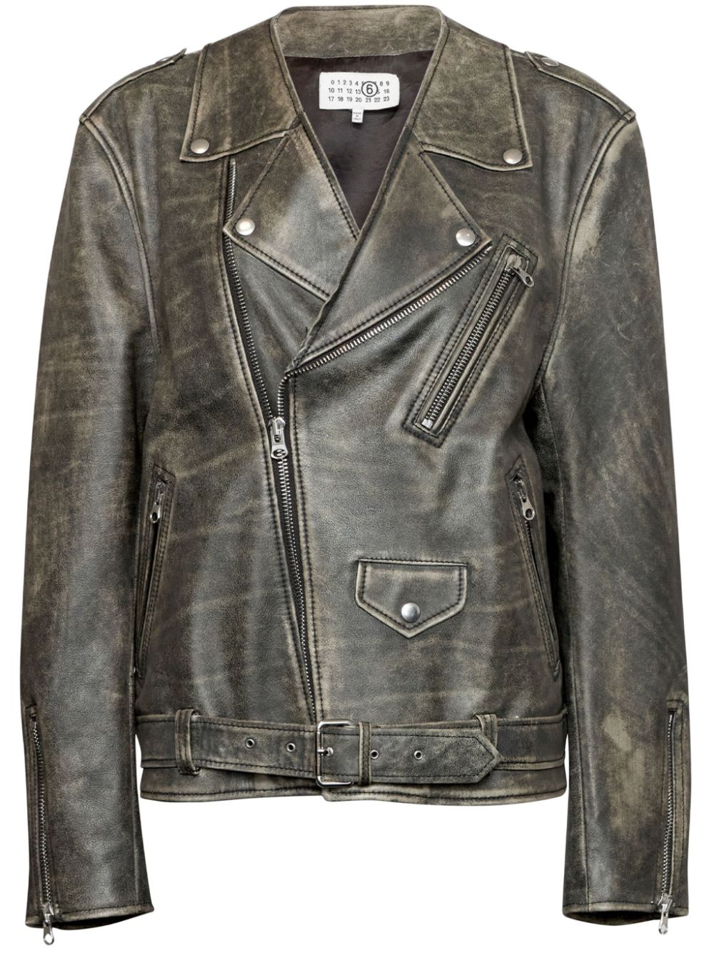 Mm6 Maison Margiela Distressed-effect Leather Jacket In Schwarz