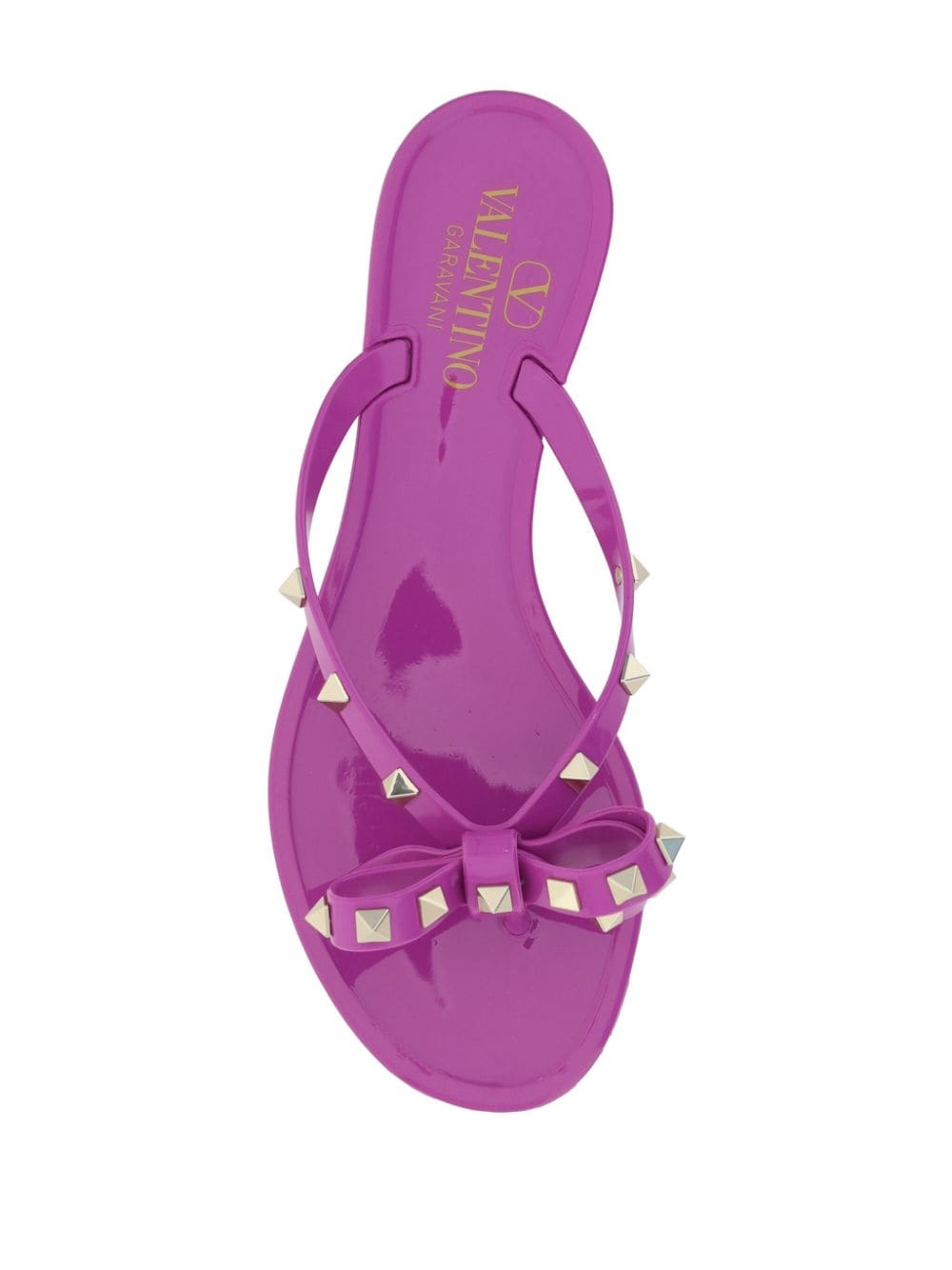 Shop Valentino Rockstud Bow-embellished Flip-flops In Purple