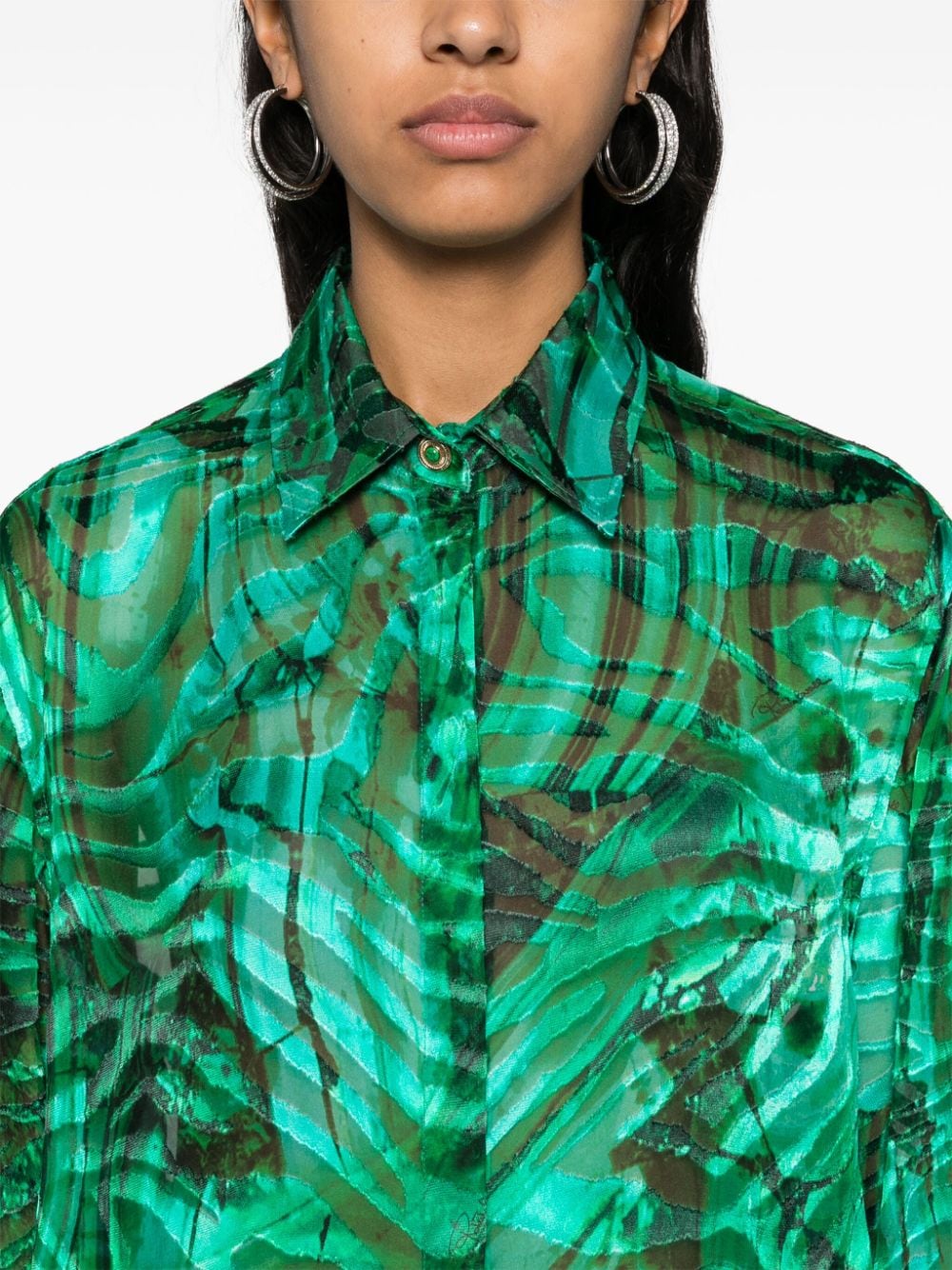 Shop Roberto Cavalli Abstract-print Devoré Shirt In Green