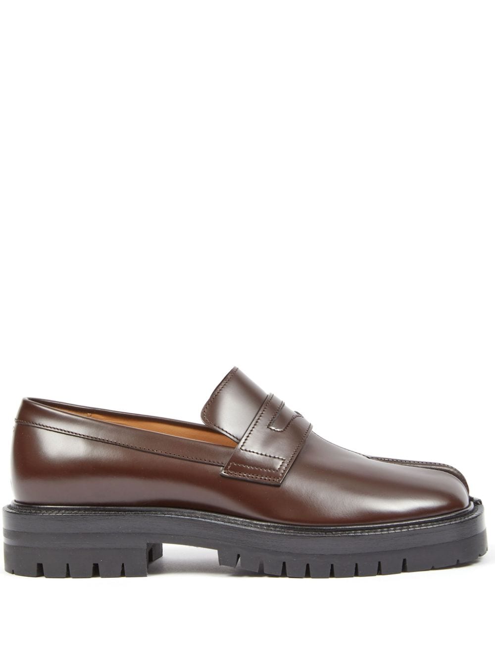 Maison Margiela Tabi Leather Loafers In Brown