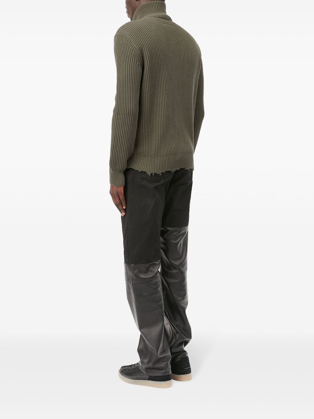 Shop Mm6 Maison Margiela Ribbed Zip-up Cotton Jacket In Green