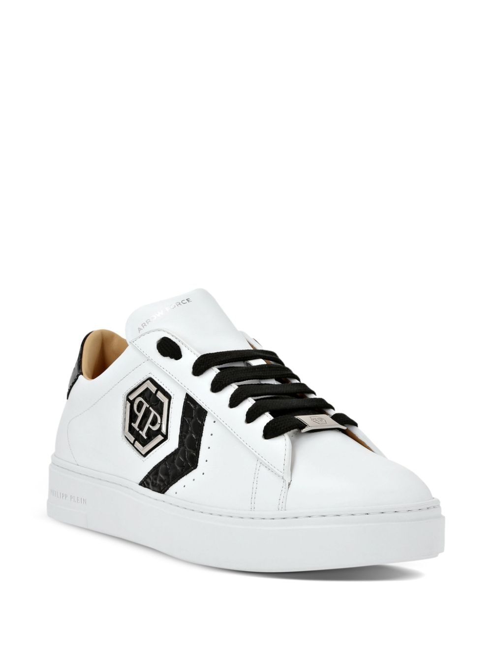 Shop Philipp Plein Logo-patch Panelled Leather Sneakers In White