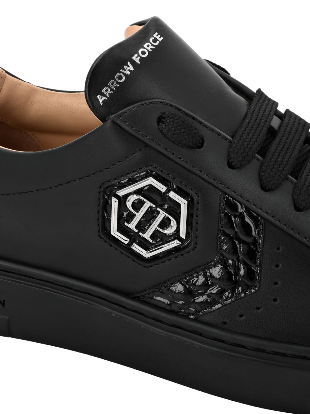 Shop Philipp Plein Logo-patch Panelled Leather Sneakers In Black