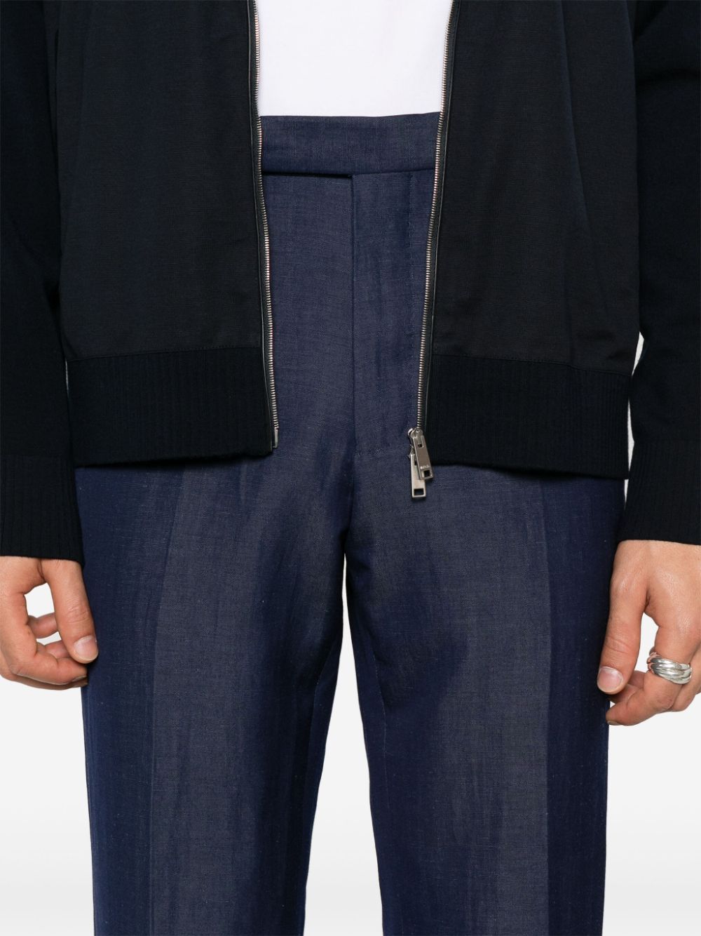 Shop Zegna Pressed-crease Straight-leg Trousers In Blue