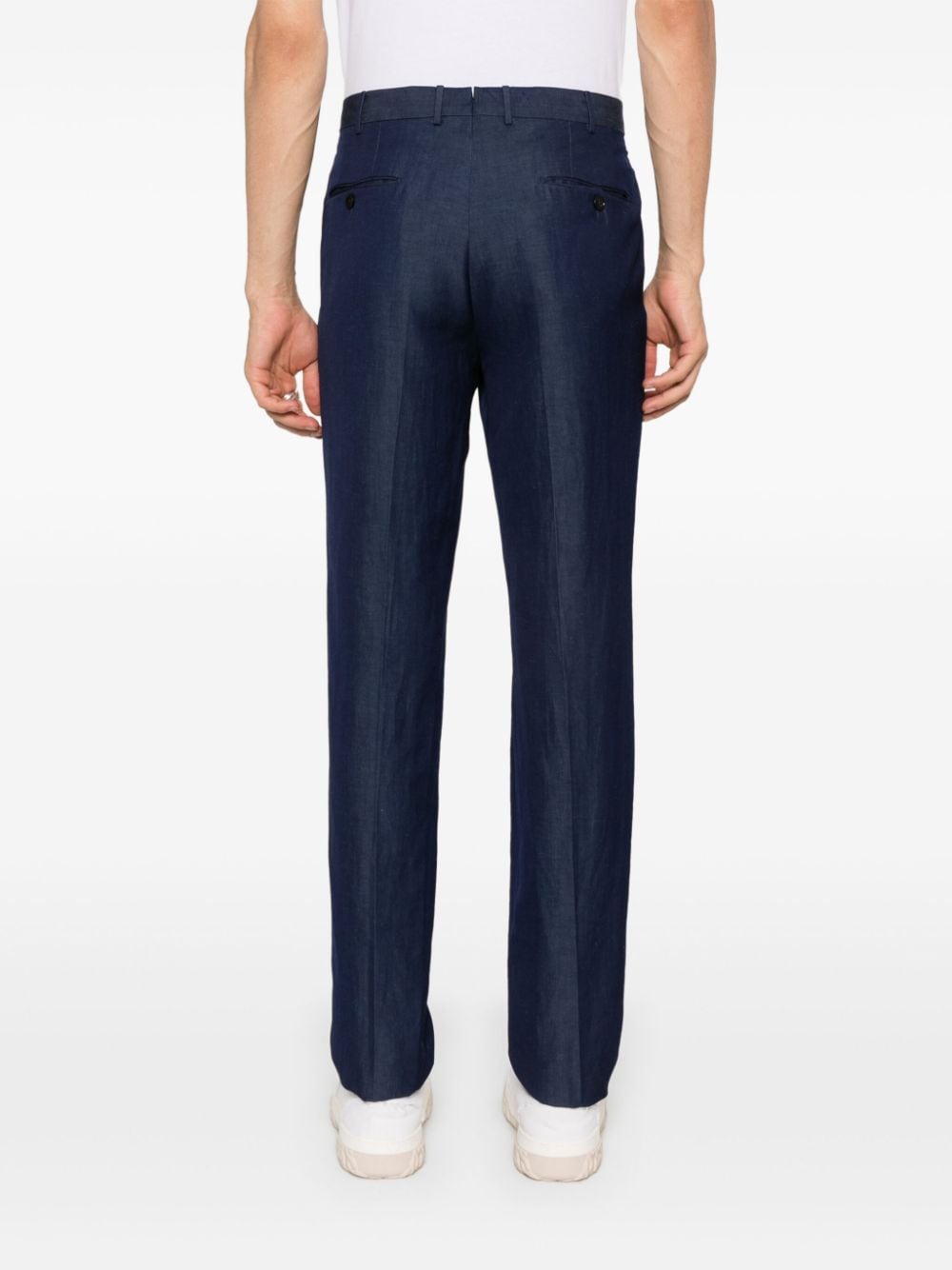 Shop Zegna Pressed-crease Straight-leg Trousers In Blue