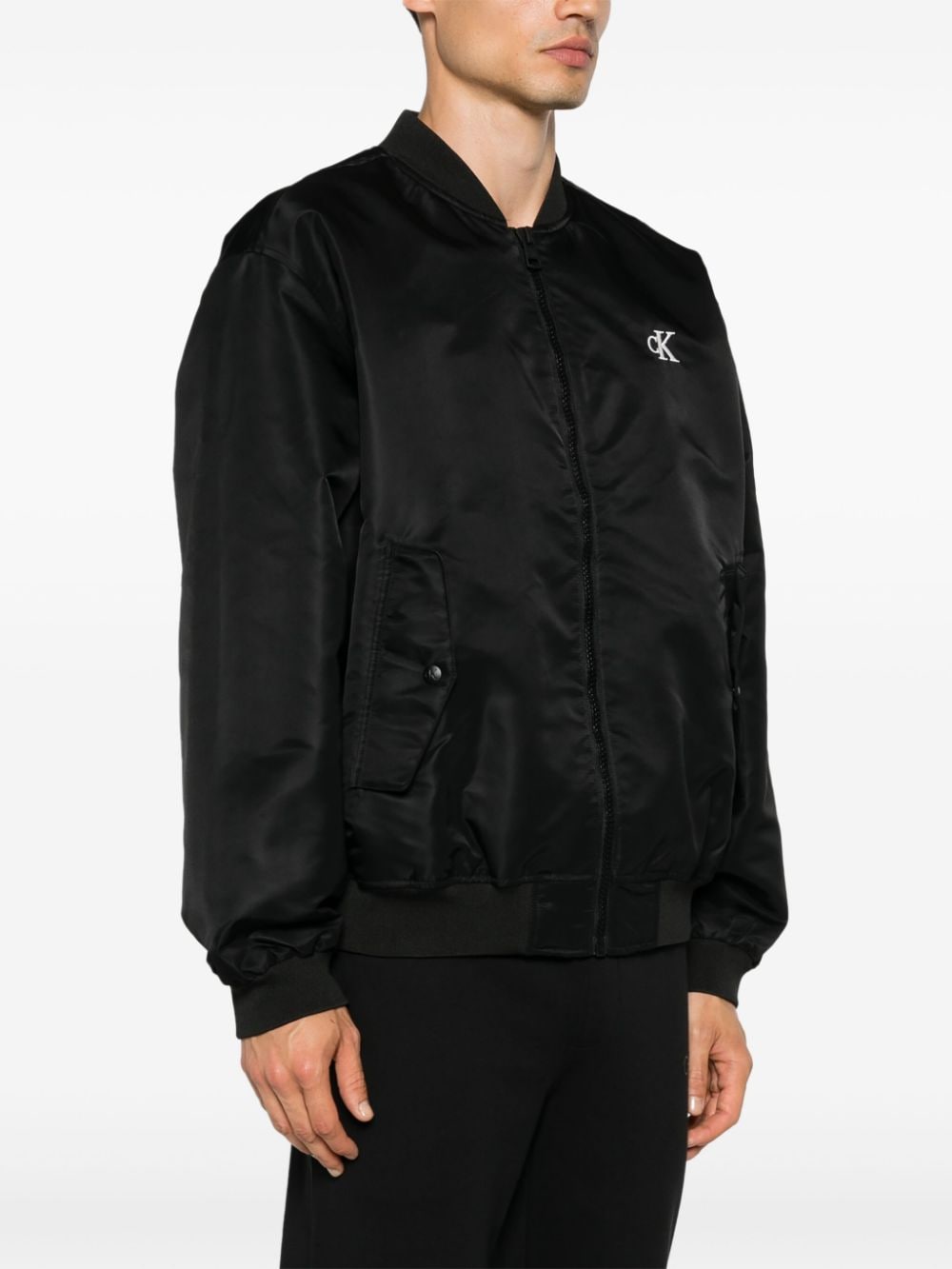 Shop Calvin Klein Jeans Est.1978 Logo-patch Zip-up Bomber Jacket In Black