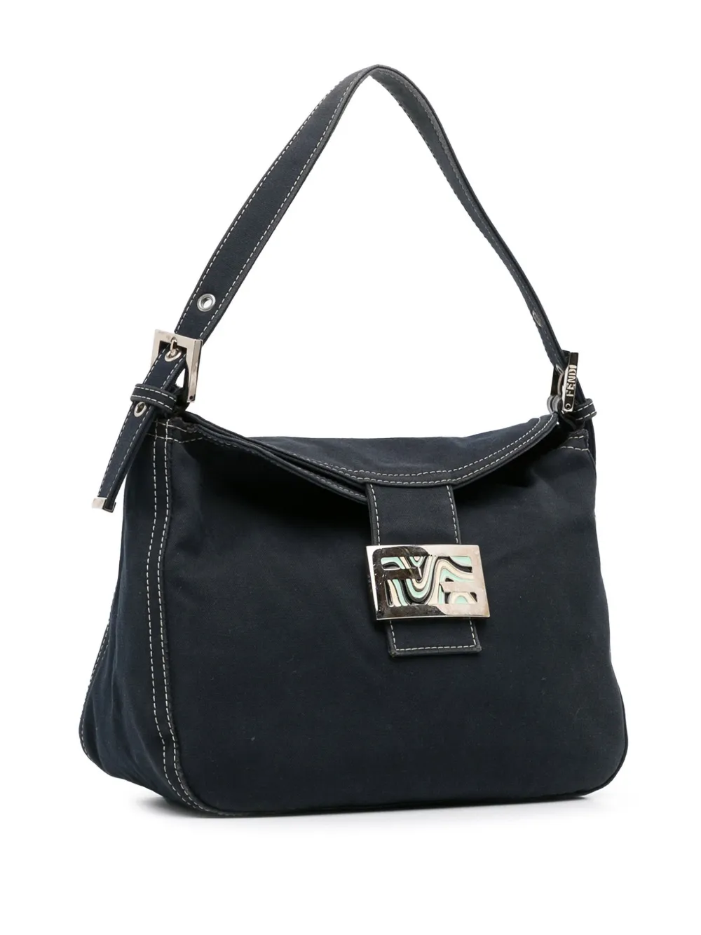 FENDI Pre-owned 2000-2010 Canvas Ff Marble Double Flap Shoulder Bag In Blue