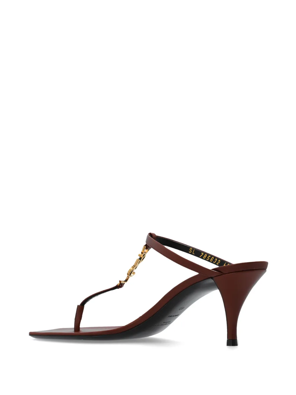 Saint Laurent Cassandra Leather Ysl Thong Mule Sandals In Brown