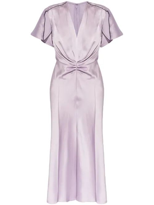 Robe mi-longue satinée à fronces - Victoria Beckham - Modalova