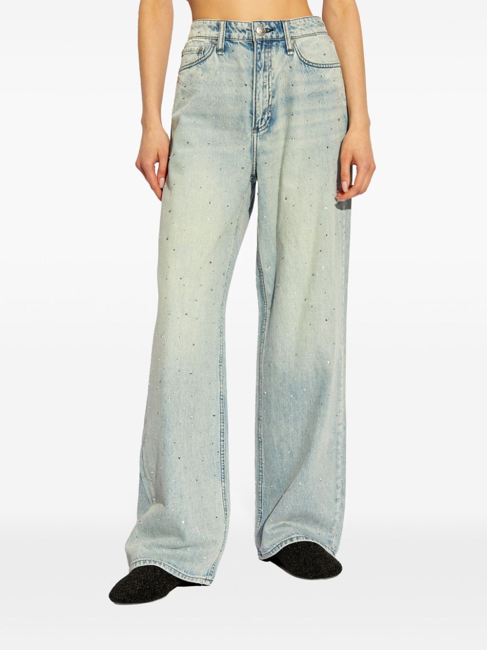 Shop Rag & Bone Rhinestone-embellished Cotton Jeans In 蓝色