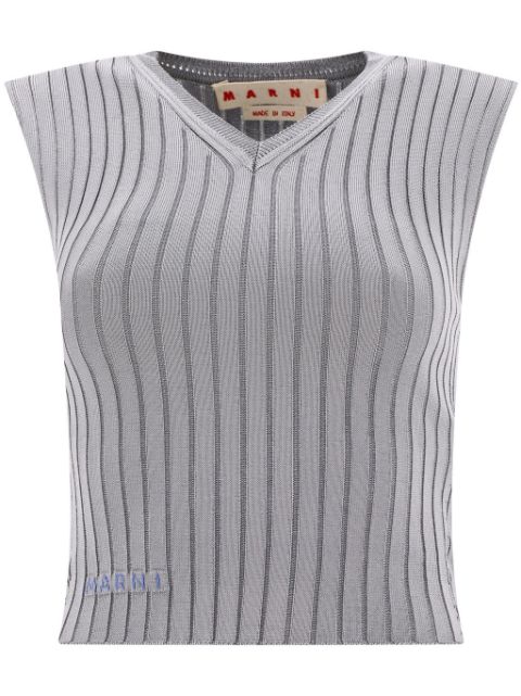 Marni logo-applique ribbed-knit vest Women