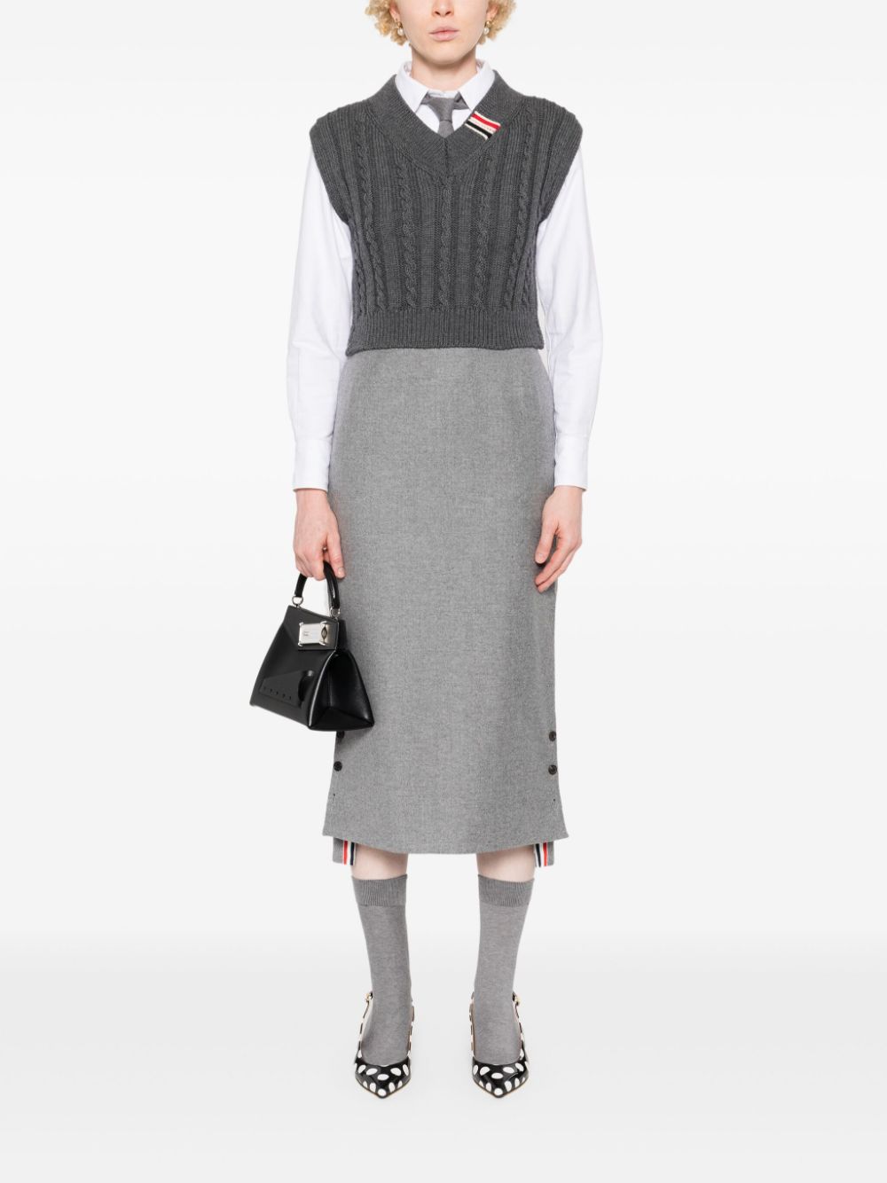 Thom Browne Midi-rok met RWB-streep - Grijs