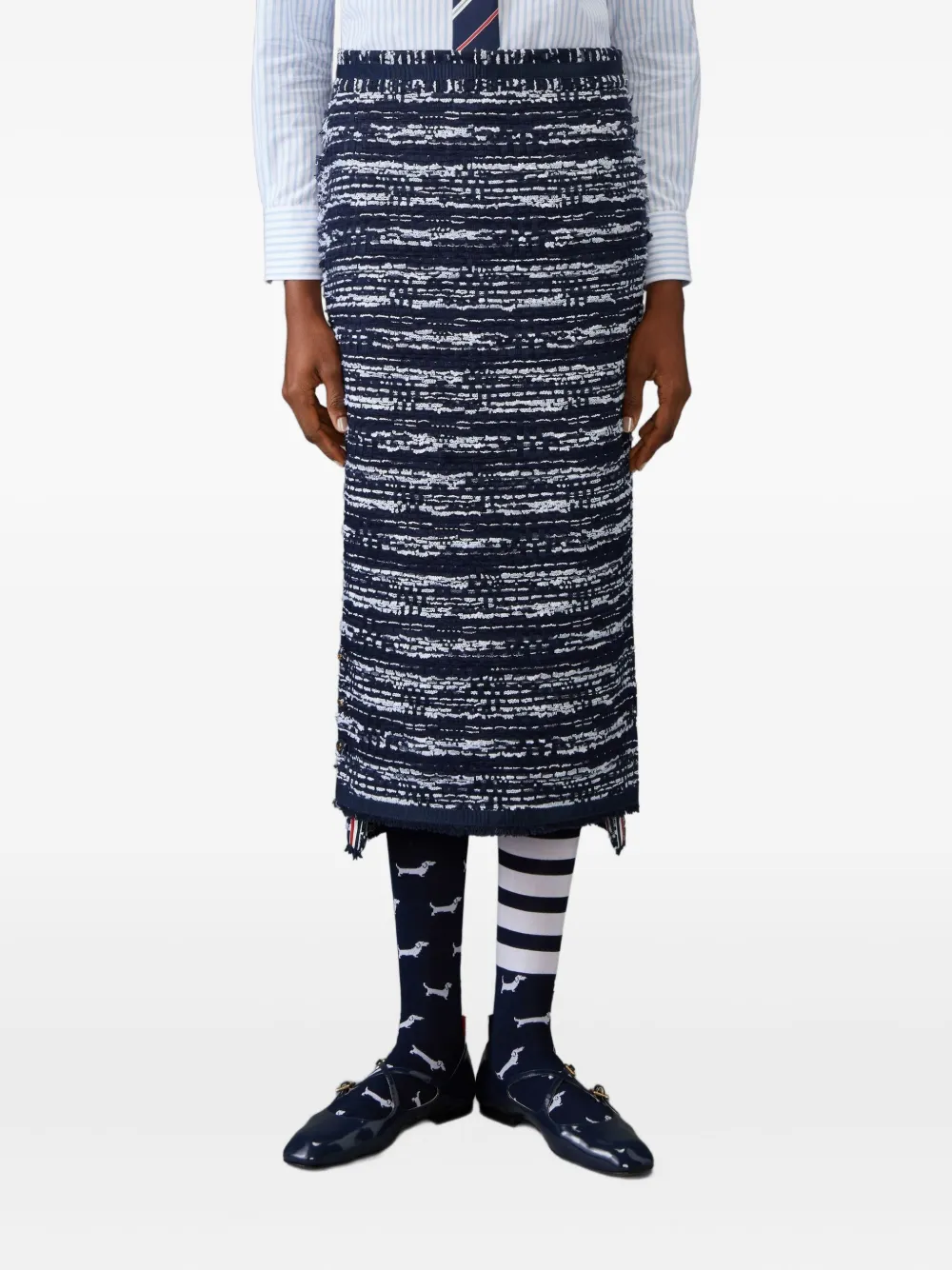 Thom Browne Tweed rok met franje - Blauw