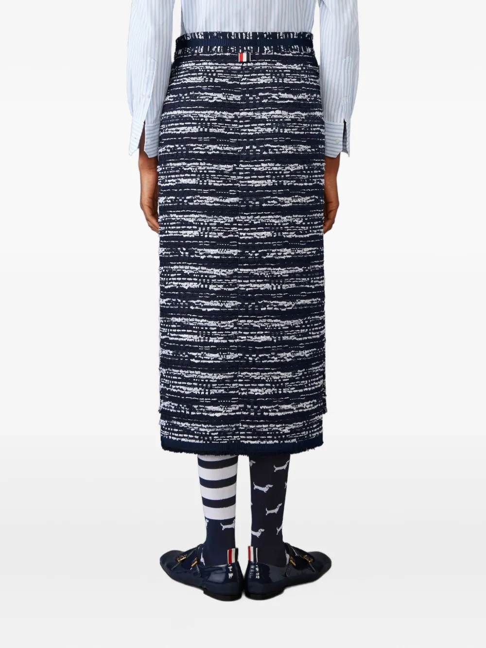 Thom Browne Tweed Frayed-hem Skirt In Blue