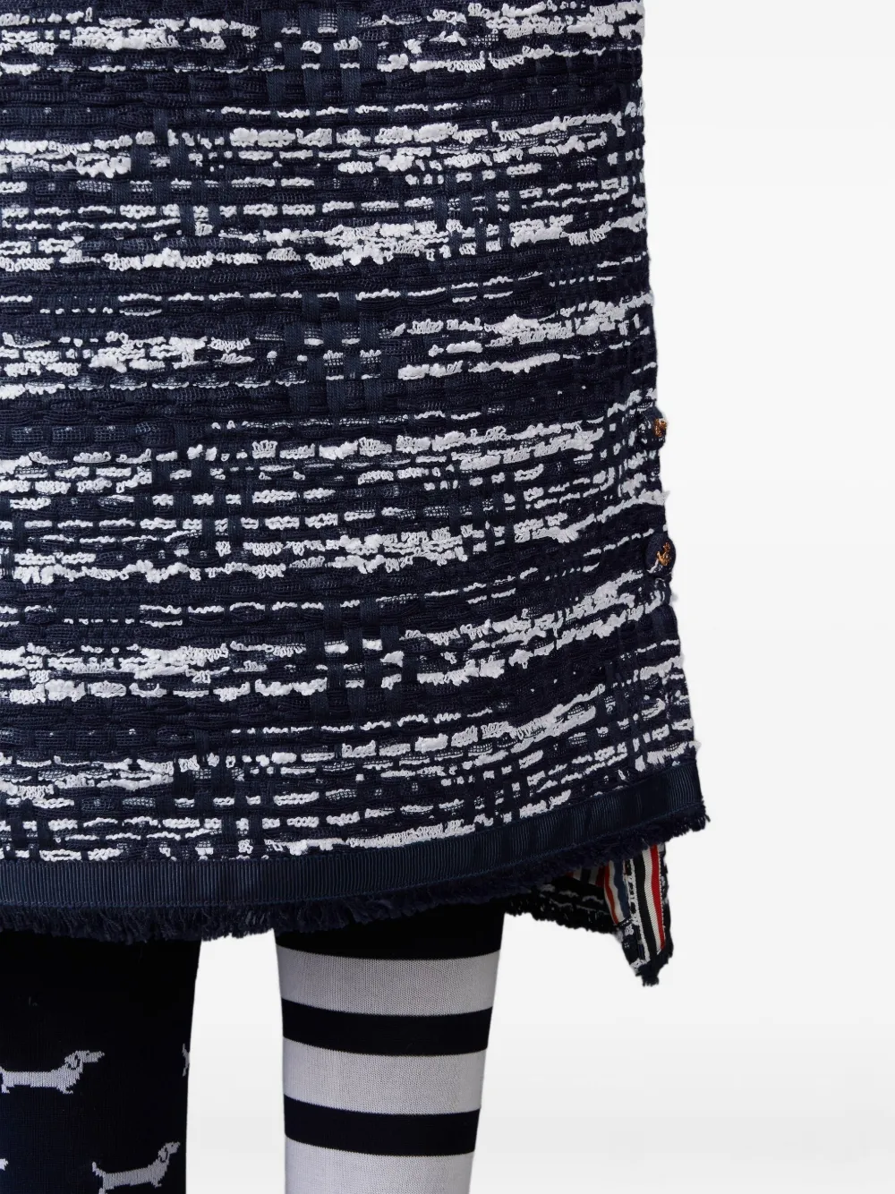 Thom Browne Tweed Frayed-hem Skirt In Blue