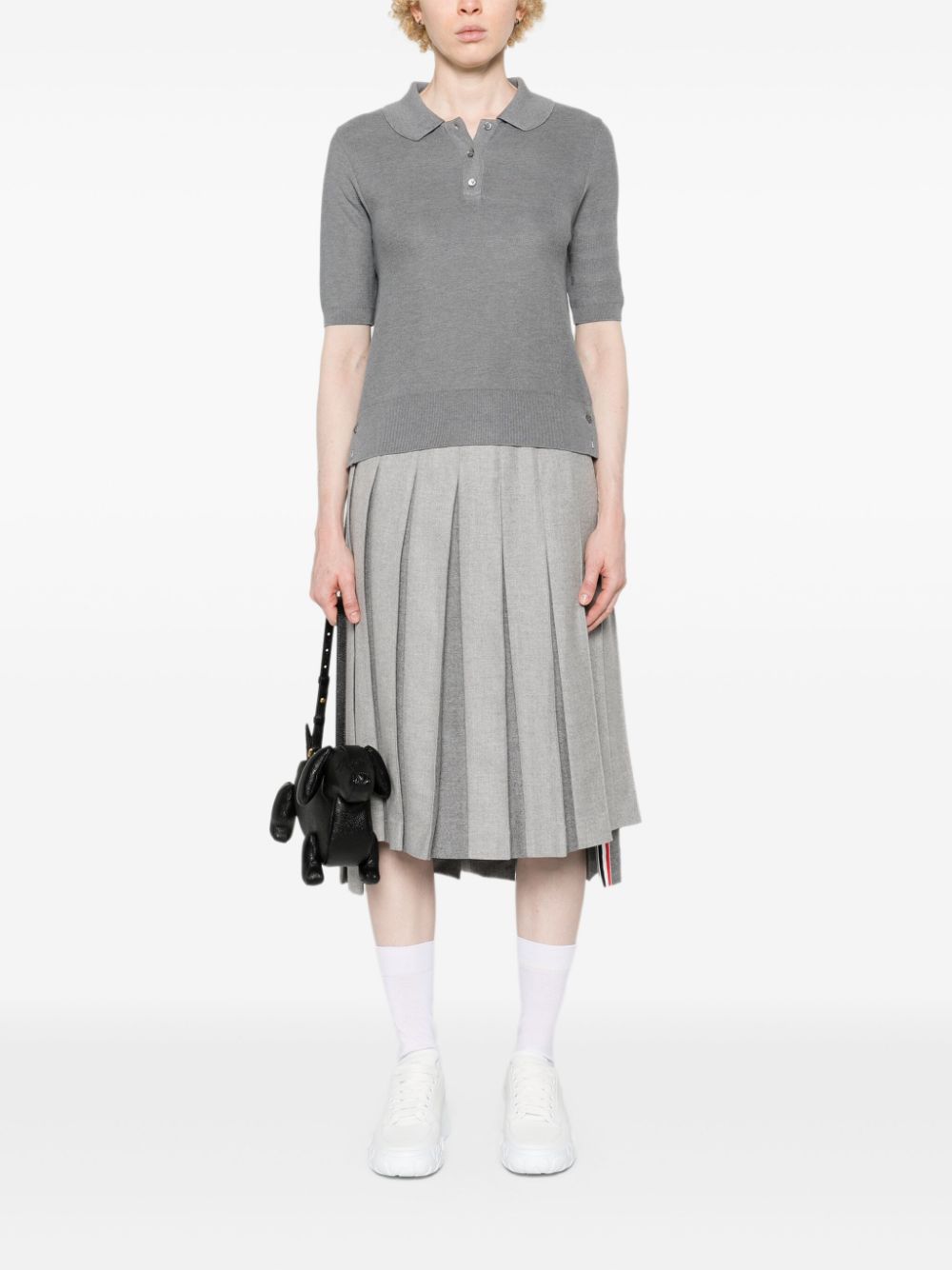 Thom Browne 4-Bar piqué-knit polo shirt - Grey