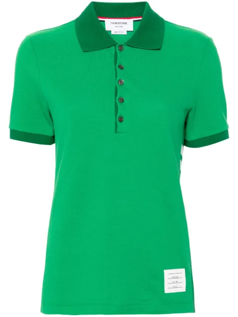 Thom Browne striped logo-patch polo shirt