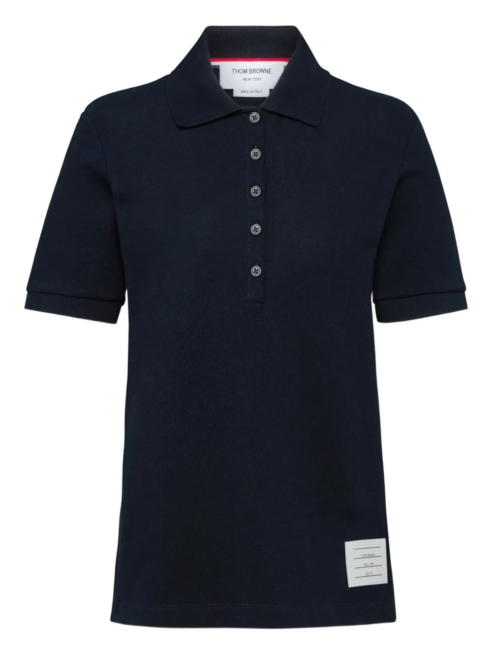 Thom Browne four-bar striped rib-cuffs polo top Zwart