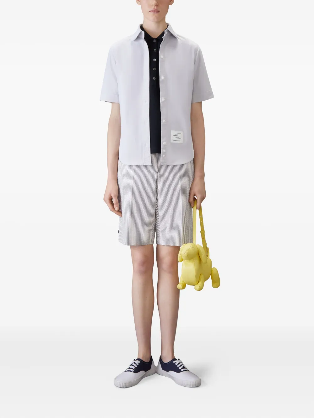 Thom Browne four-bar striped rib-cuffs polo top Zwart