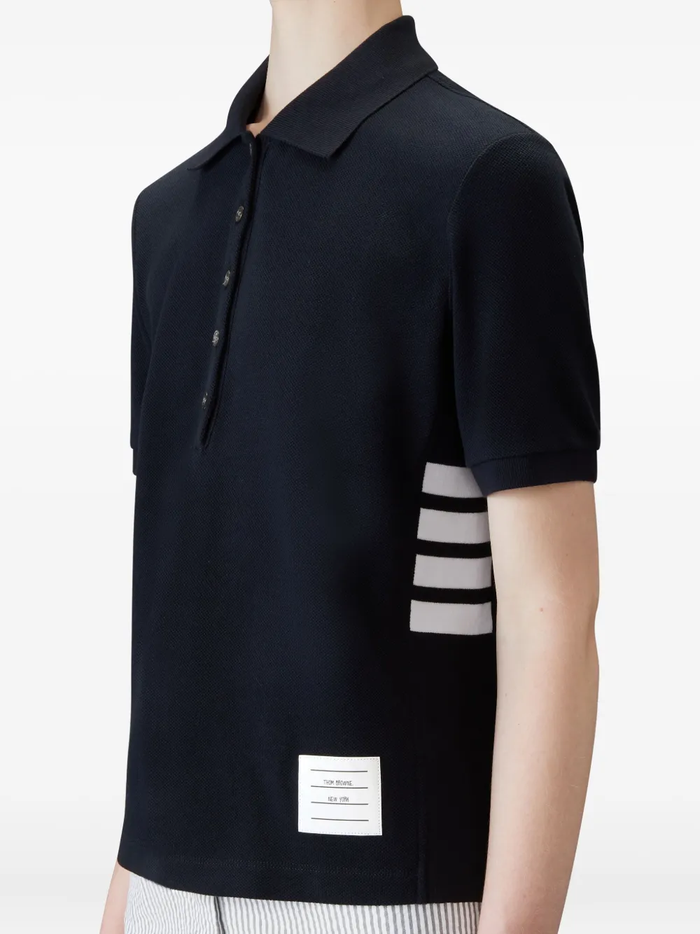 Thom Browne four-bar striped rib-cuffs polo top Zwart