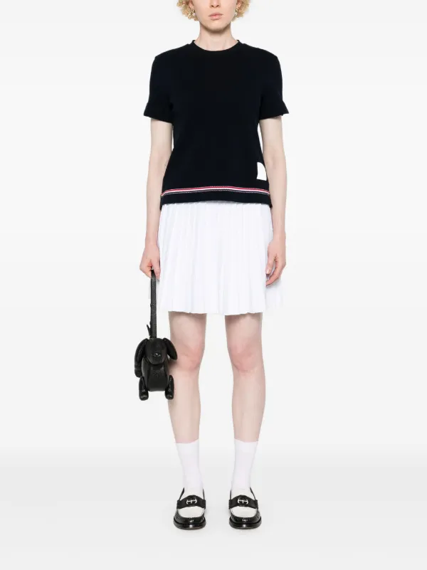 Thom Browne｜ (FJS193A J0185 100) Short Sleeve Notch Tee In Cotton Pique + Eng Rwb Stripe