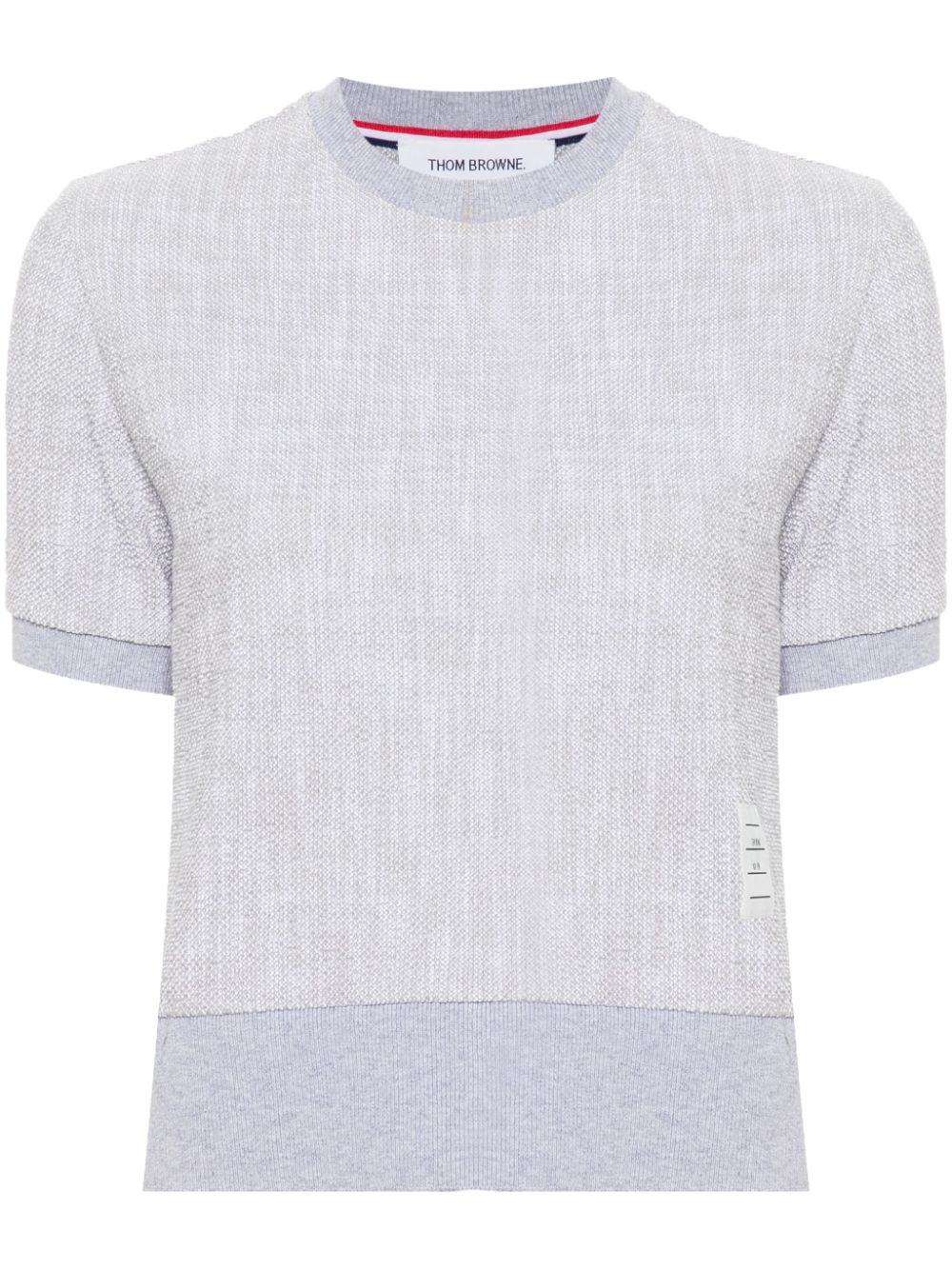 Thom Browne bouclé logo-patch T-shirt - Grey