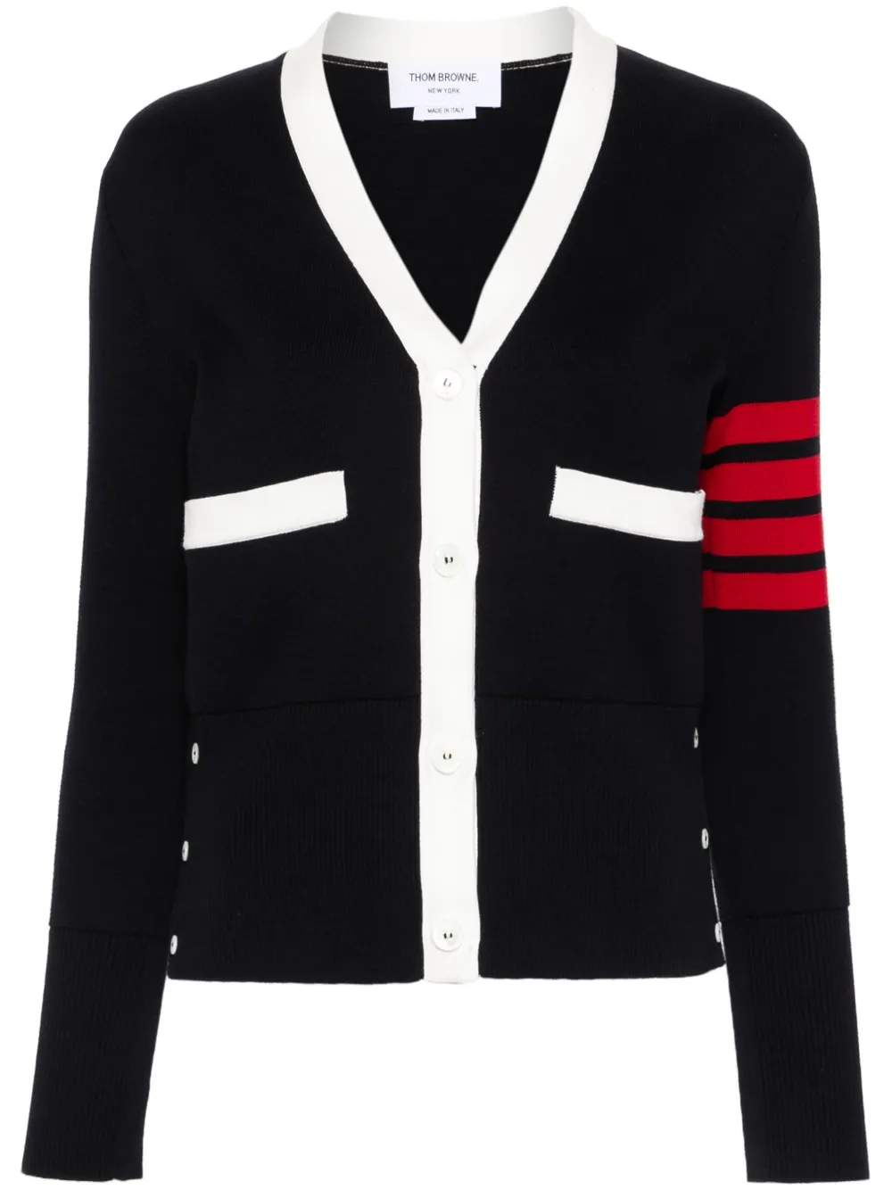 Thom Browne Vネック カーディガン - ブルー Thom Browne Vネック カーディガン - ブルー