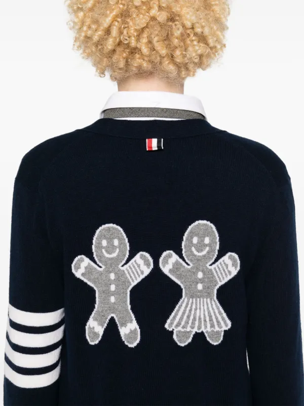 boohoo レギュラーフィット 刺繍入り クロシェ風 ニット brown Thom Browne Gingerbread cookie-intarsia Knit Cardigan | Blue