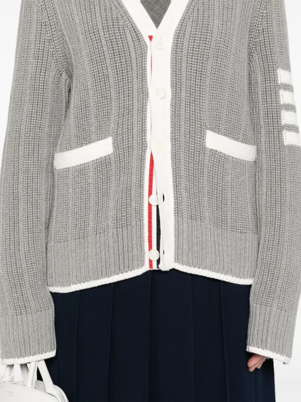 THOM BROWNE グレー カーディガン 38 美品 トムブラウン ウール カーディガン 38 レディース グレー