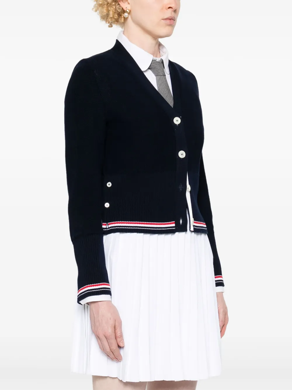 THOM BROWNE RWB-STRIPE COTTON CARDIGAN