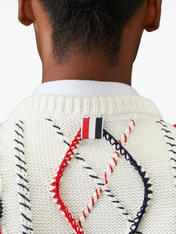 Thom Browne ケーブルニット カーディガン | ホワイト | FARFETCH JP