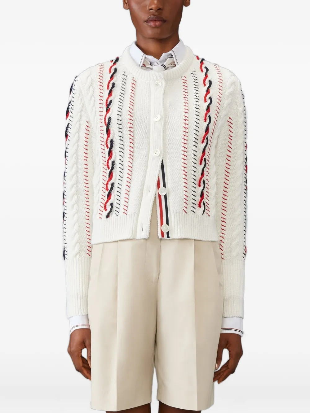 Thom Browne Cable-knit Buttoned Cardigan In Multi